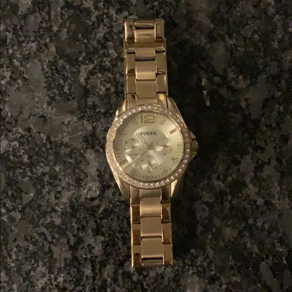 Gold Fossil Watch - With Diamonds